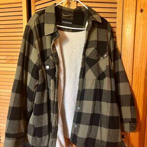 Wildfang The Essential Flannel Fleece Lined Shacket - Green - 1X